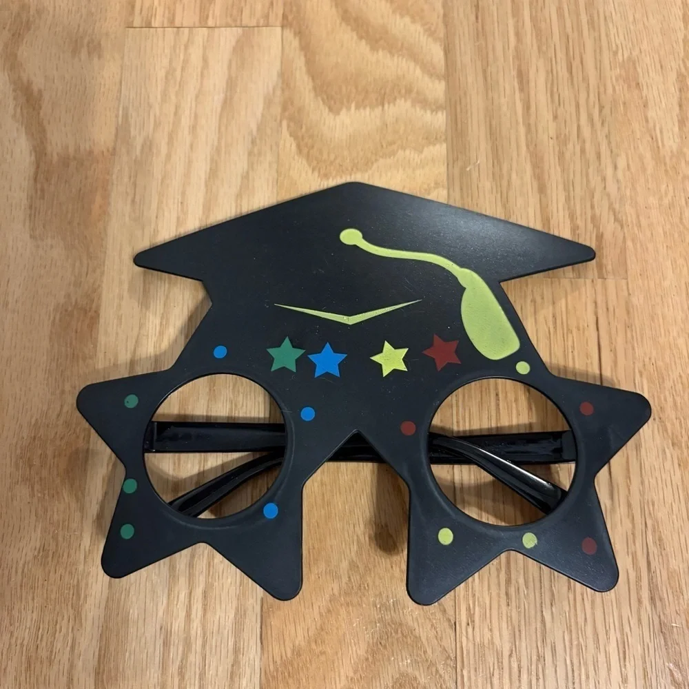 Graduation Star Glasses with Colorful Stars Kids Black Cap